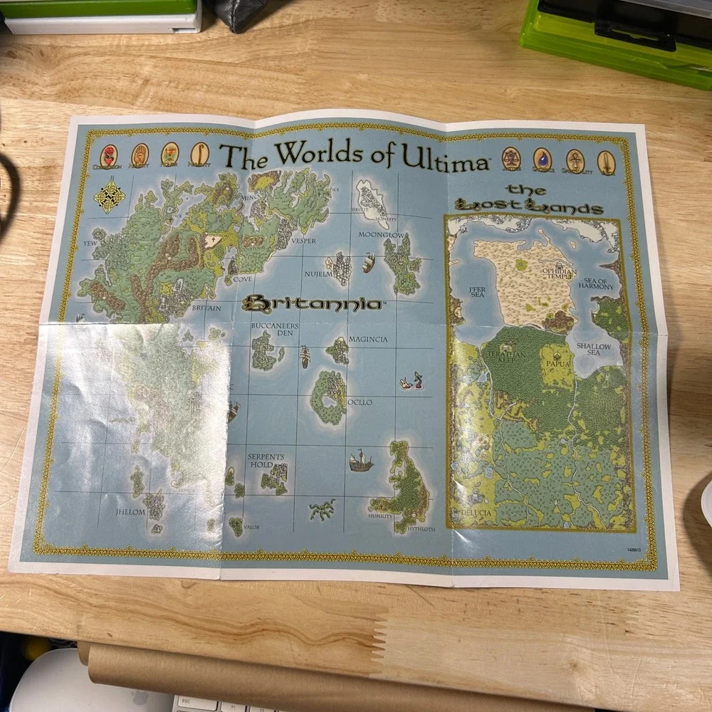 Ultima Online Third Dawn Britannia Ilshenar Double Sided Paper Map Vintage RPG